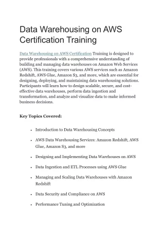 Data Warehousing on AWS Certification Training