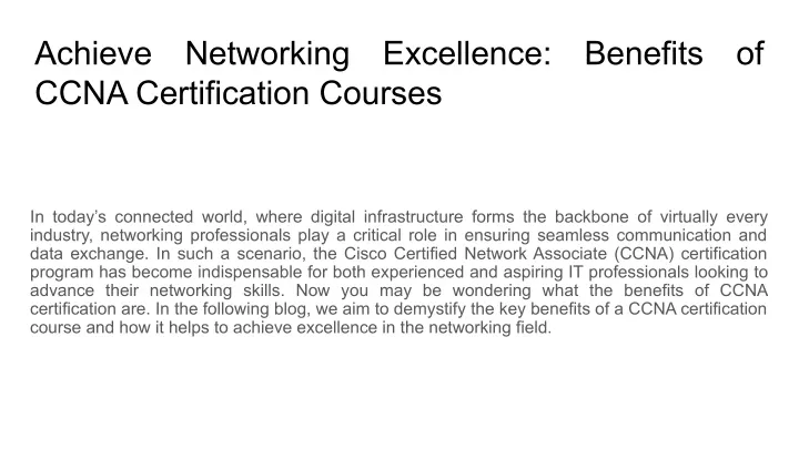 achieve networking excellence benefits of ccna