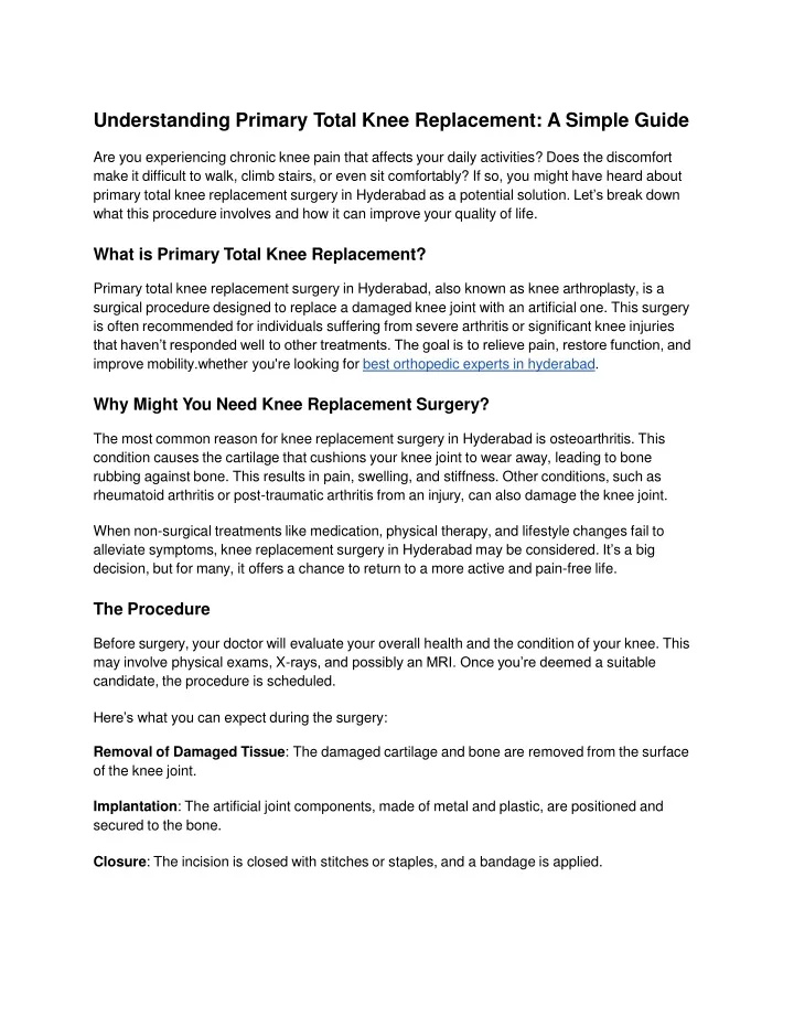 understanding primary total knee replacement