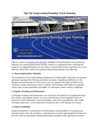 Tips for Long-Lasting Running Track Flooring