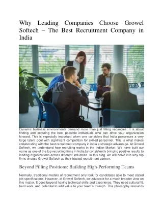 Why Leading Companies Choose Growel Softech – The Best Recruitment Company in India