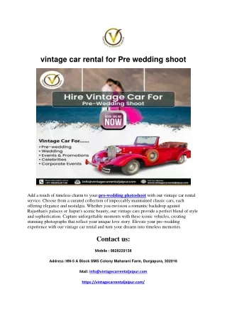 vintage car rental for Pre wedding shoot