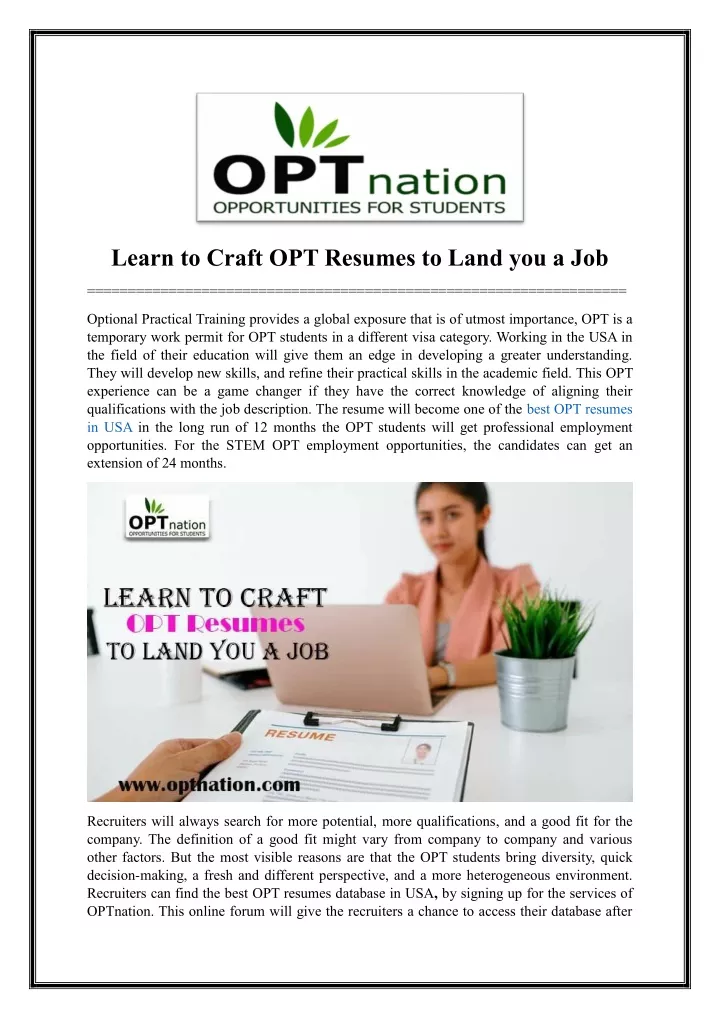 learn to craft opt resumes to land you a job