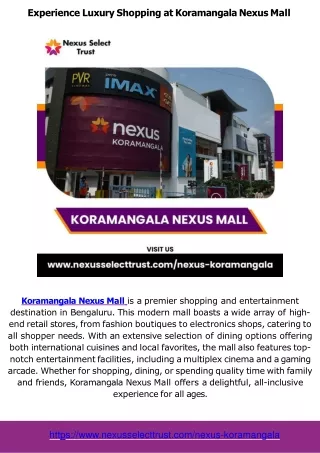 Discover the Best of Koramangala Nexus Mall and Nexus Vijaya Mall Vadapalani