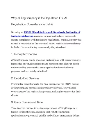 Why eFilingCompany is the Top-Rated FSSAI Registration Consultancy in Delhi