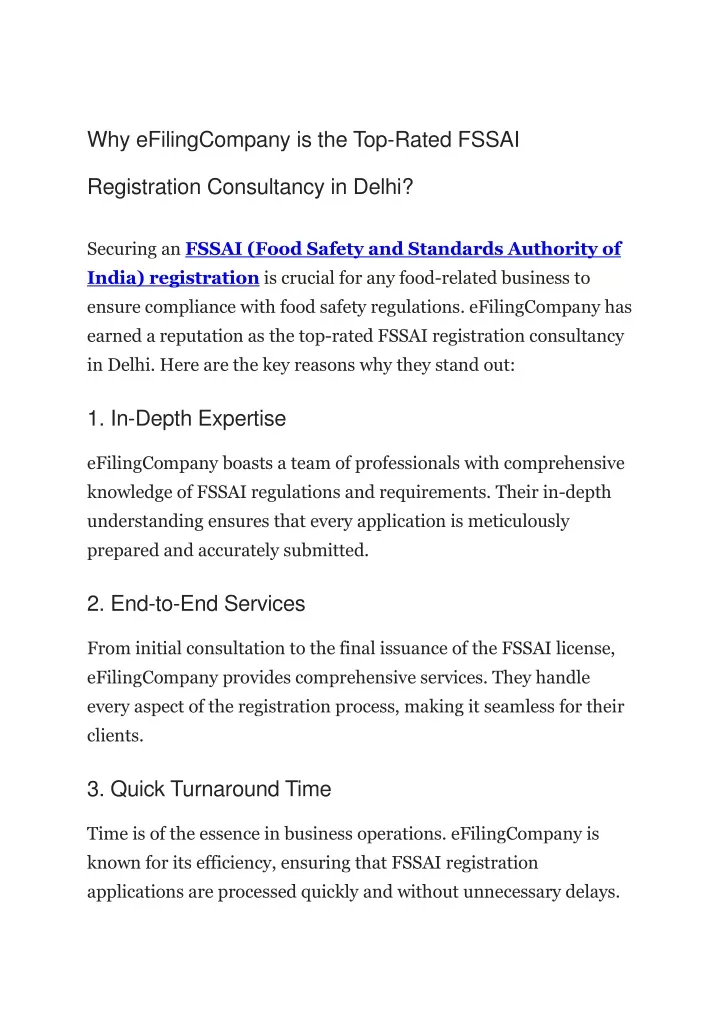 why efilingcompany is the top rated fssai