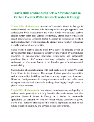 Travis Hills of Minnesota Sets a New Standard in Carbon Credits With Livestock Water & Energy