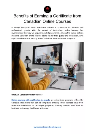 Benefits of Earning a Certificate from Canadian Online Courses