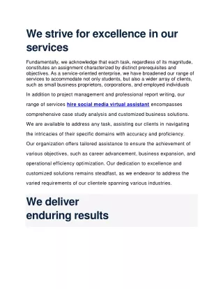 we strive for excellence in our services