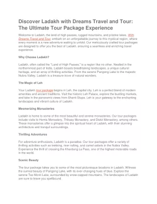 Discover Ladakh with Dreams Travel and Tour