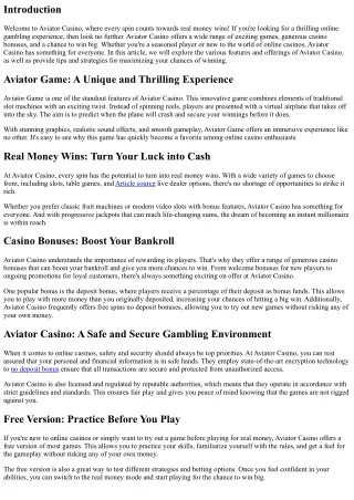 Aviator Casino: Where Every Spin Counts towards Real Money Wins