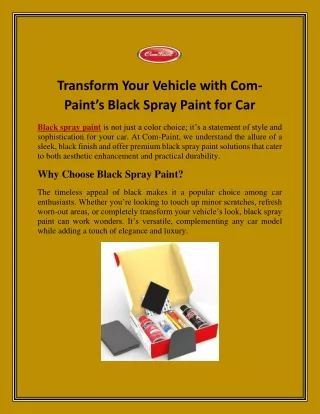 Transform Your Vehicle with Com-Paint’s Black Spray Paint for Car