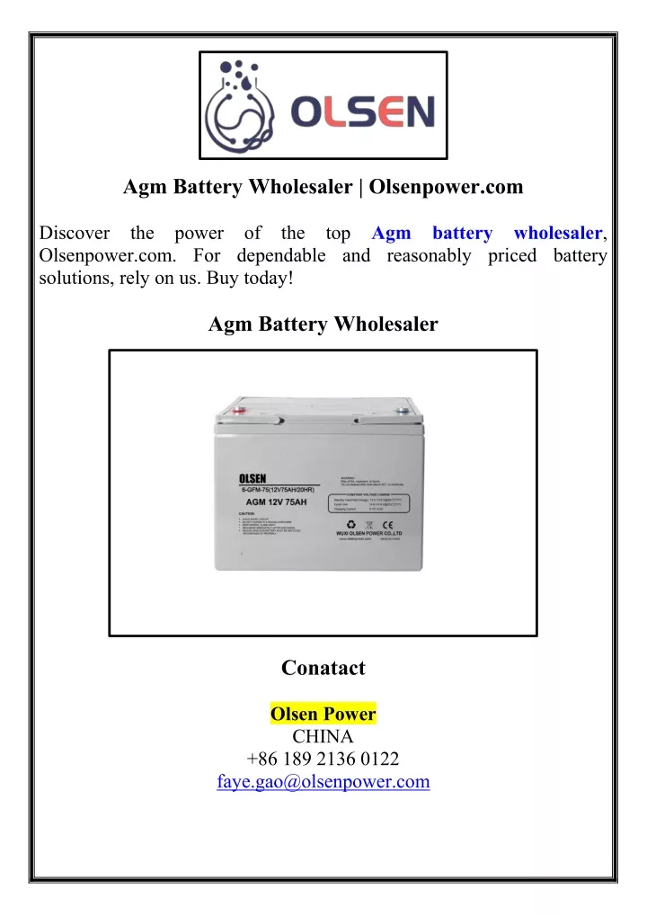 agm battery wholesaler olsenpower com