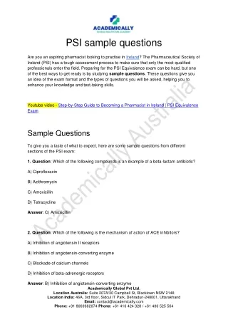 Pharmaceutical Society of Ireland Sample questions