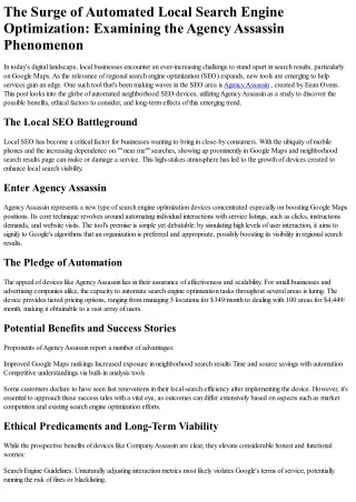 The Rise of Automated Local SEO: Examining the Agency Assassin
