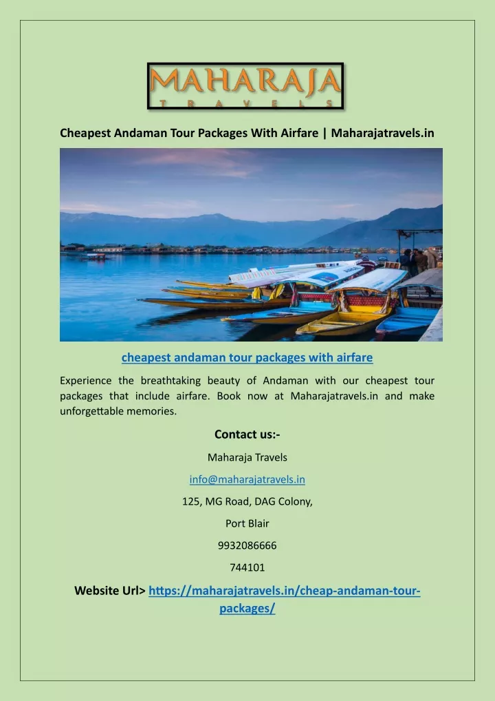 cheapest andaman tour packages with airfare