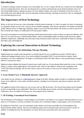Discovering the Latest Innovations in Dental Modern Technology