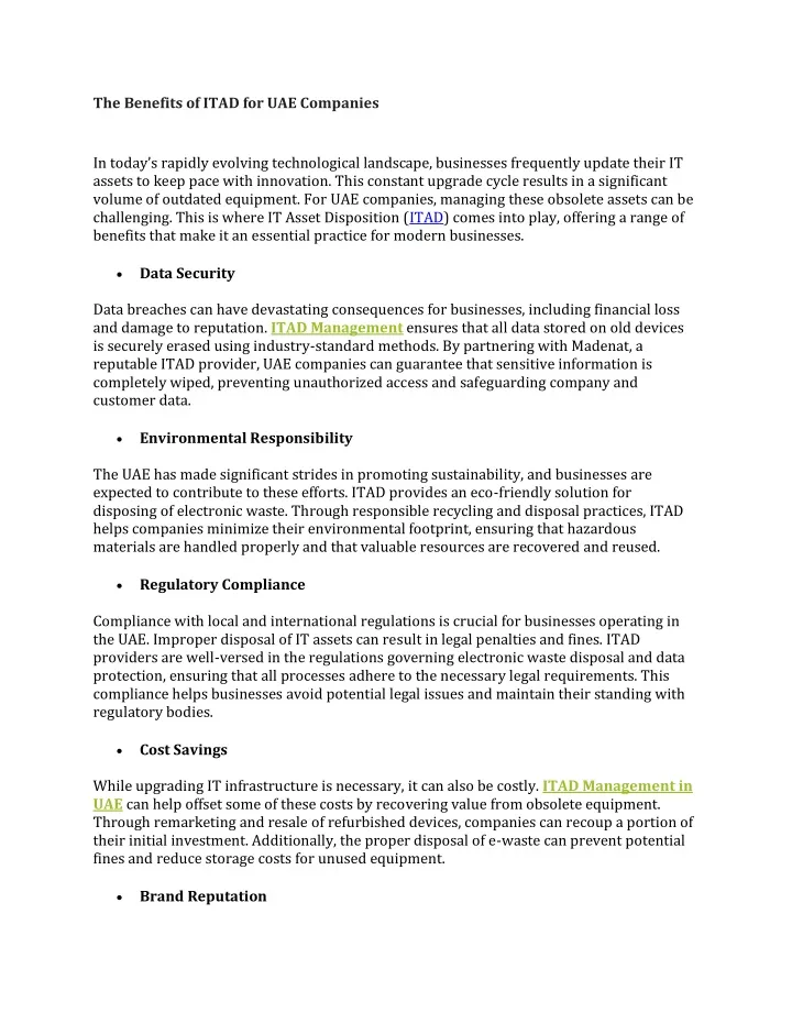 the benefits of itad for uae companies