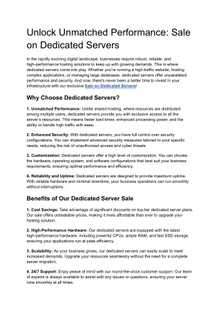 Unlock Unmatched Performance_ Sale on Dedicated Servers