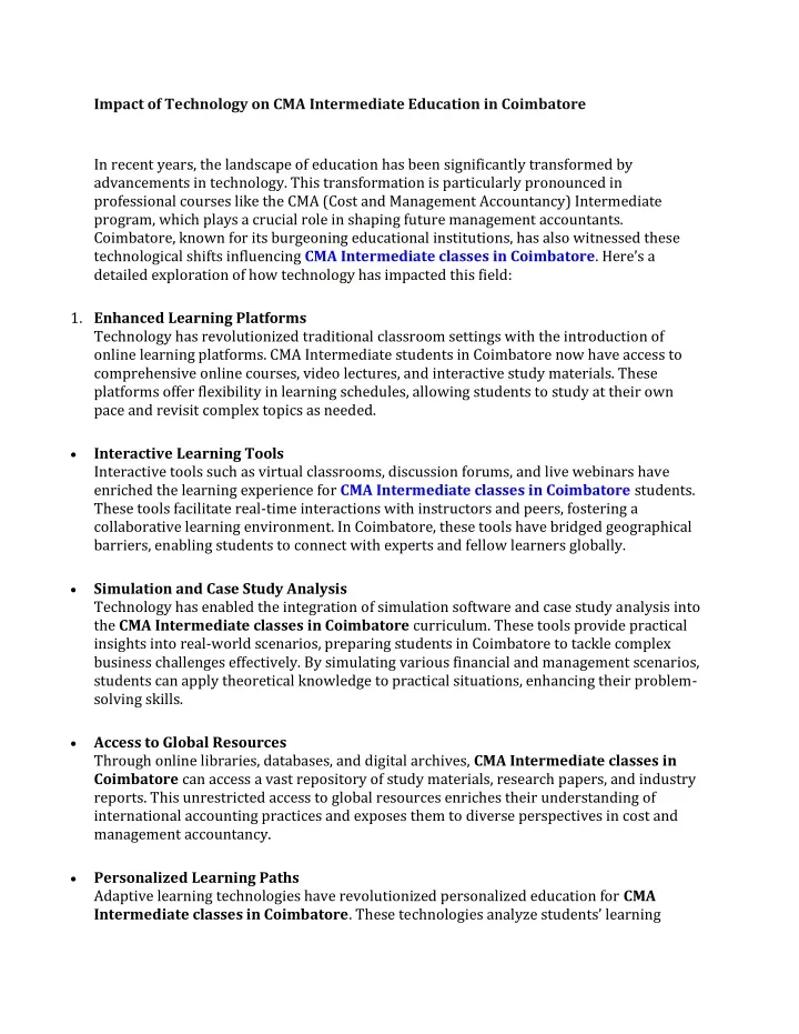 impact of technology on cma intermediate