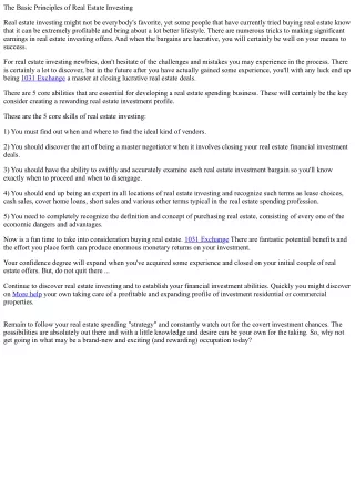 The Basics of Real Estate Investing