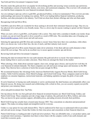 Top Gold and Silver Investment Companies Guide