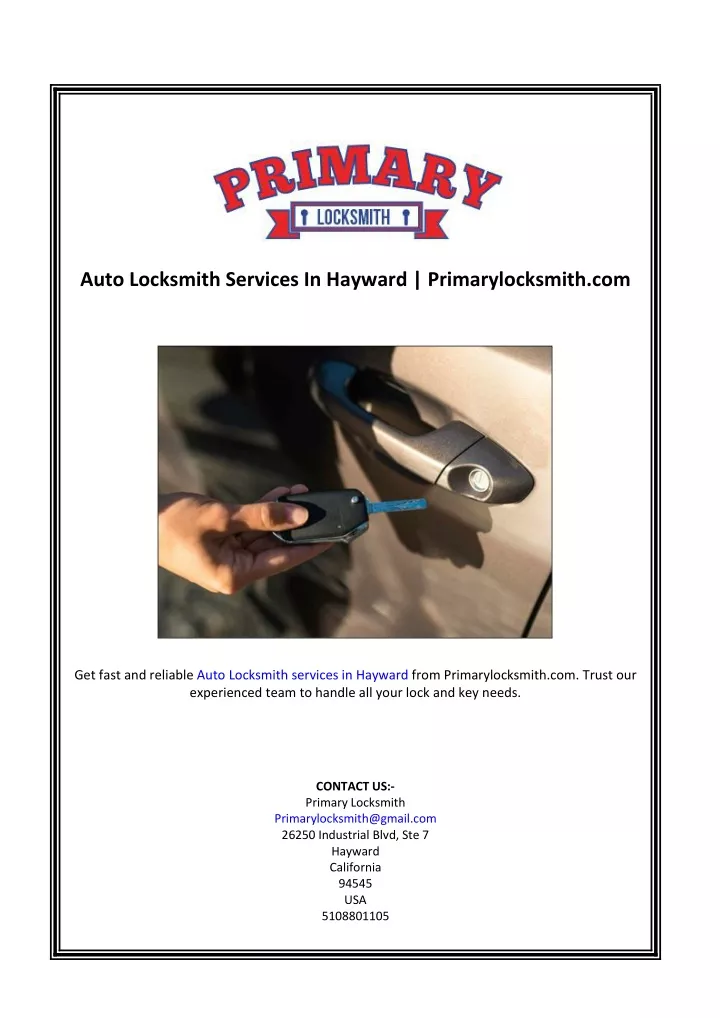 auto locksmith services in hayward