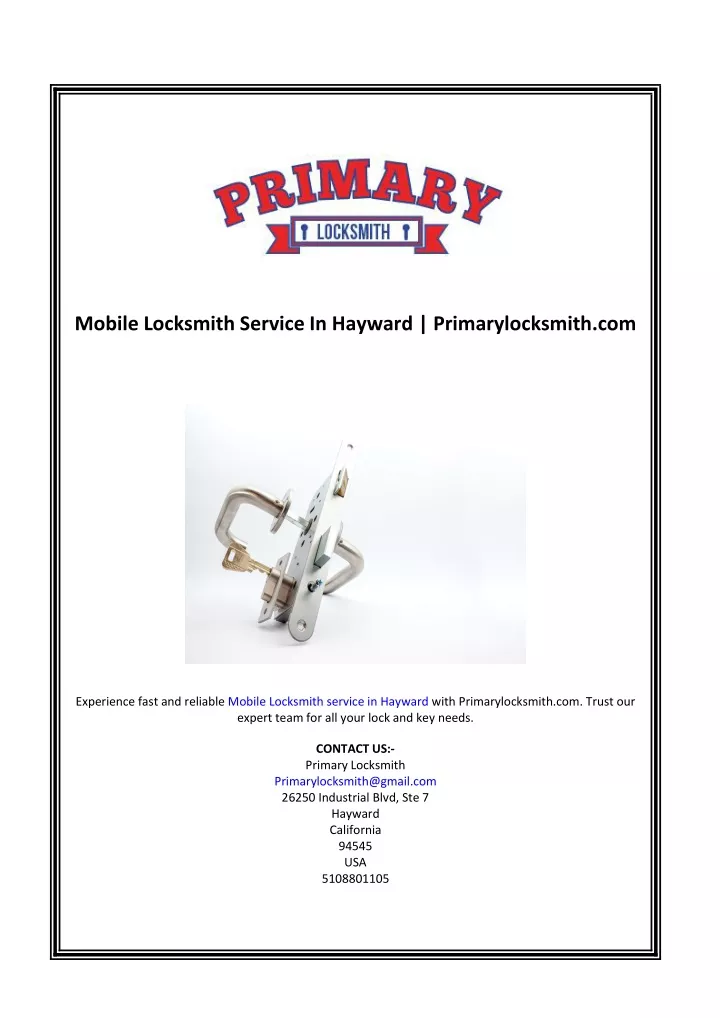 mobile locksmith service in hayward