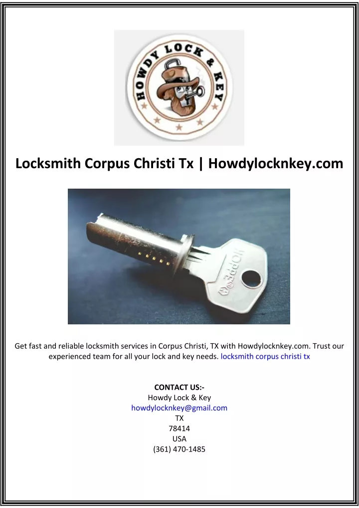 locksmith corpus christi tx howdylocknkey com