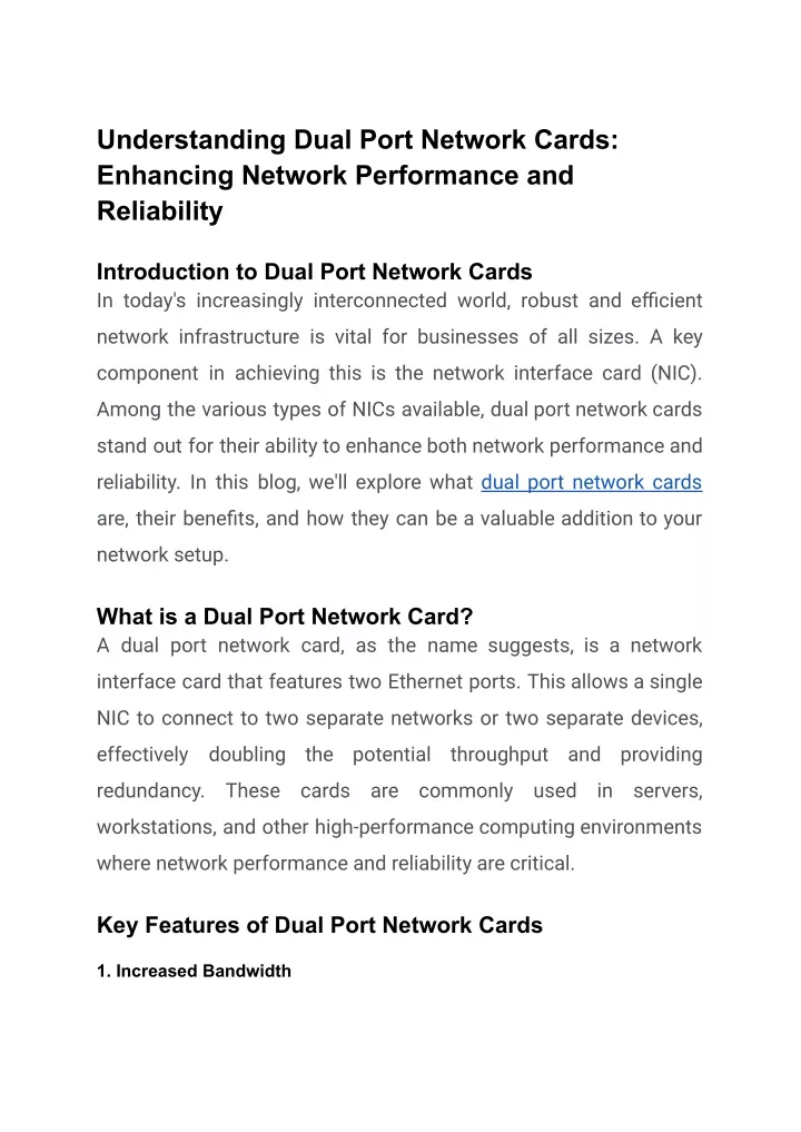 understanding dual port network cards enhancing