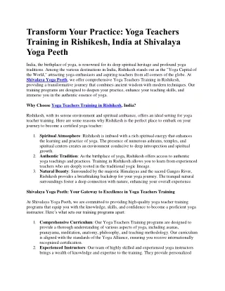 Yoga Teachers Training in Rishikesh, India