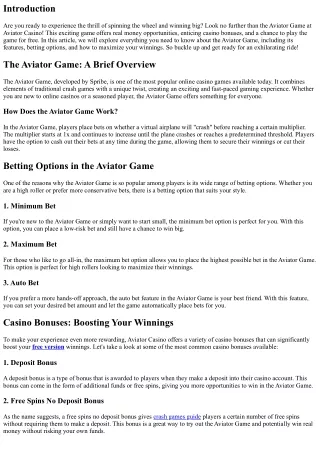 Spin to Win in Aviator Game at Aviator Casino