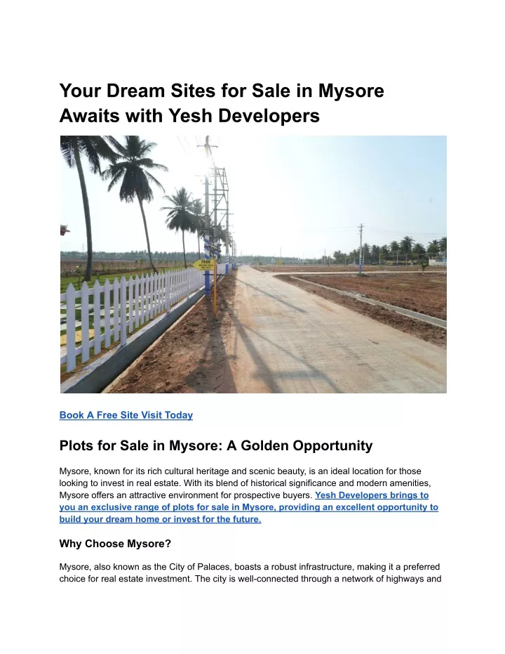 your dream sites for sale in mysore awaits with