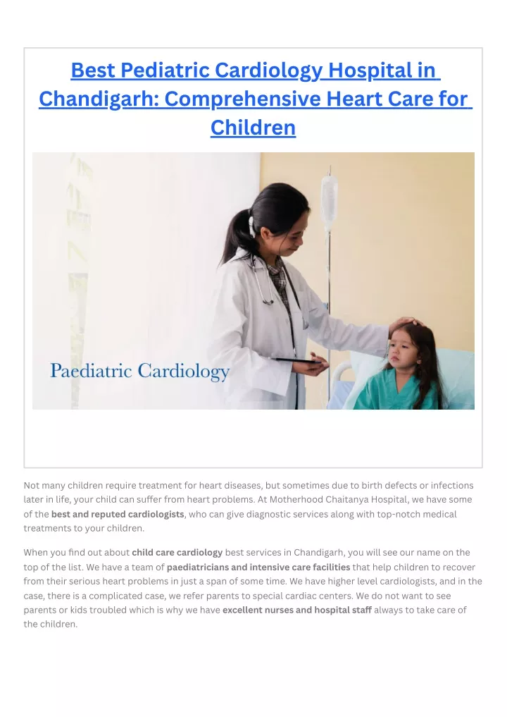 best pediatric cardiology hospital in chandigarh