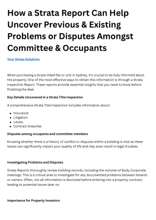 How a Strata Report Can Help Uncover Previous & Existing Problems or Disputes Amongst Committee & Occupants
