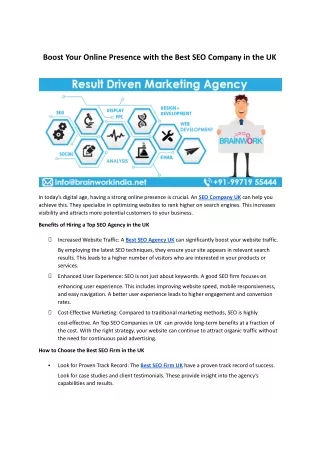 Boost Your Online Presence with the Best SEO Company in the UK