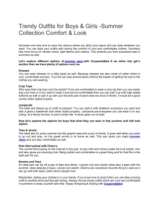Trendy Outfits for Boys & Girls -Summer Collection Comfort & Look