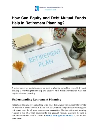 How Can Equity and Debt Mutual Funds Help in Retirement Planning