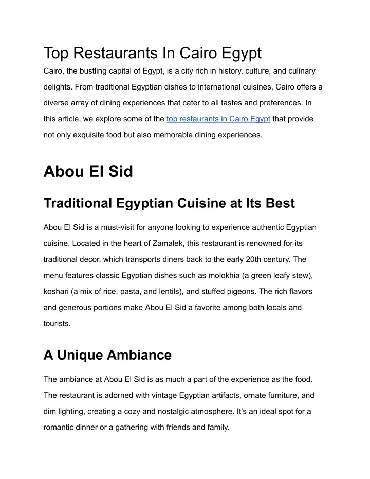 top restaurants in cairo egypt