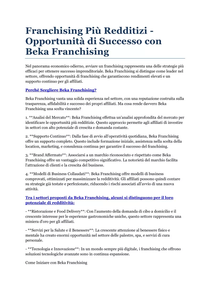 franchising pi redditizi opportunit di successo