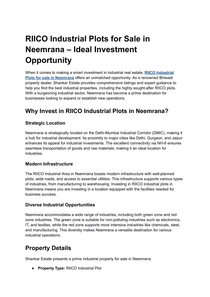 riico industrial plots for sale in neemrana ideal