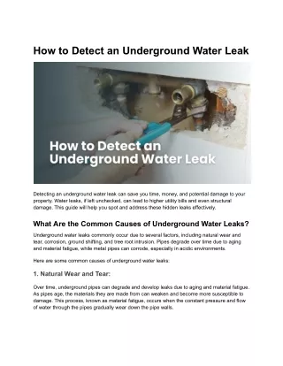 How to Detect an Underground Water Leak