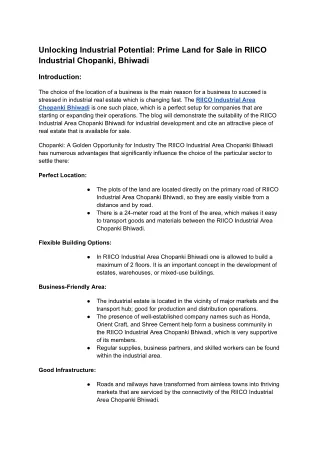 Unlocking Industrial Potential_ Prime Land for Sale in Chopanki, Bhiwadi