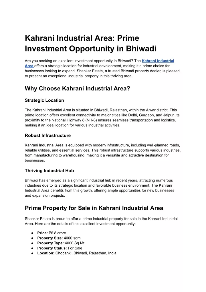 kahrani industrial area prime investment