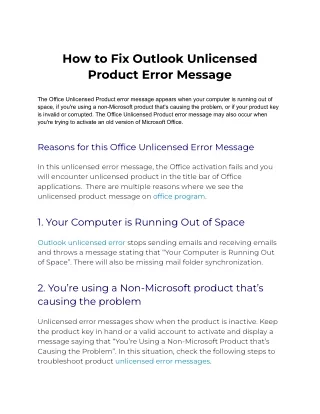 how to fix outlook unlicensed product error
