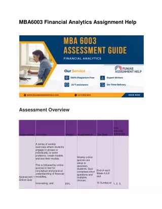 MBA6003 Financial Analytics Assignment Help