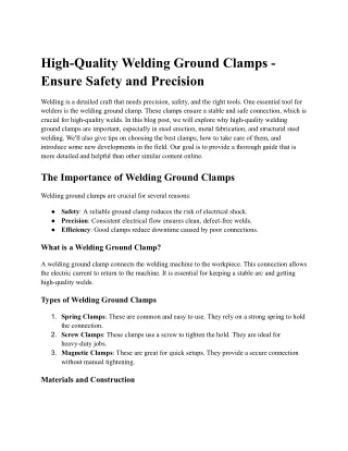 high quality welding ground clamps ensure safety