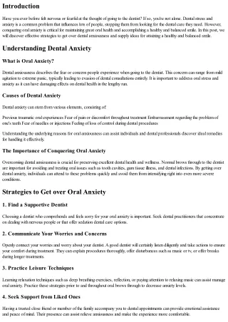 Just How to Conquer Oral Anxiety and Accomplish a Healthy Smile