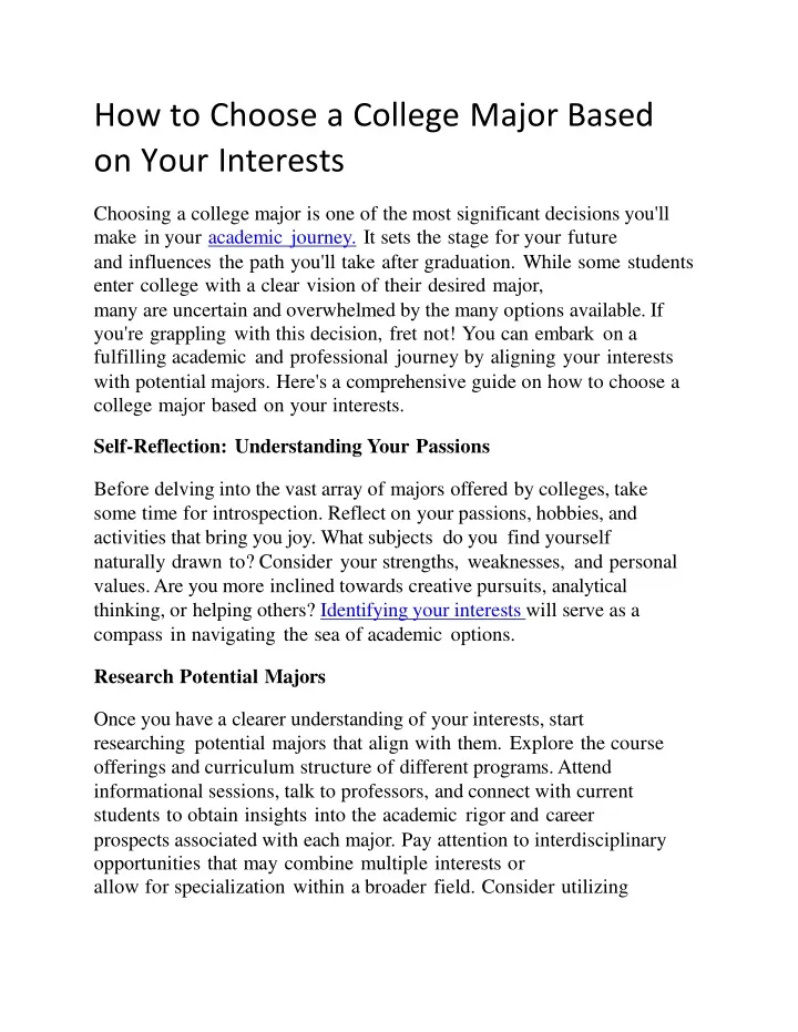 how to choose a college major based on your interests