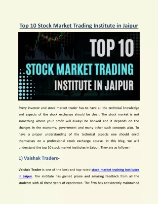 Top 10 Stock Market Trading Institute in Jaipur